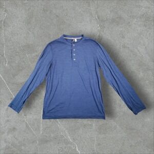 Ibex Henley Shirt Mens Medium Blue Merino Wool Long Sleeve Base Layer Snags
